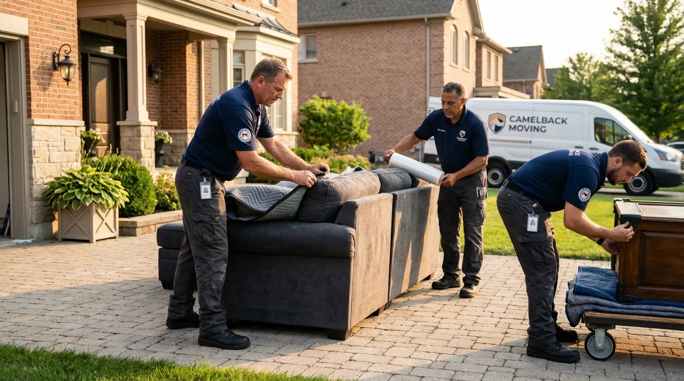Large estate moving crew wrapping furniture in Steele, ND