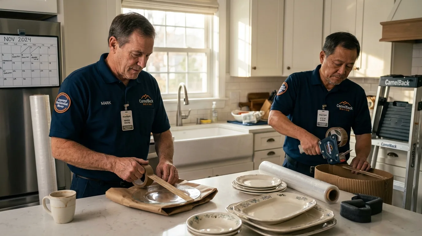 Professional crew packing kitchen dishware in Steele, ND